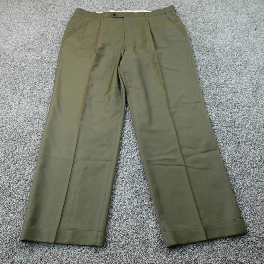 Cashmere Wool Dress Pants Mens 38X29 Brown Tan Super 140s Pleated Cuffed Trouser